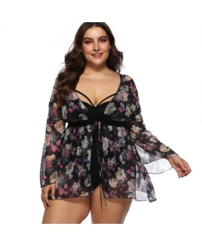 Floral Chiffon Cover Ups Mesh Beach Dress Long Sleeves Beach Cover Up Women Swimsuit Bikini Cover Up Plus Size Beachwear 2023...