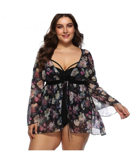 Floral Chiffon Cover Ups Mesh Beach Dress Long Sleeves Beach Cover Up Women Swimsuit Bikini Cover Up Plus Size Beachwear 2023...