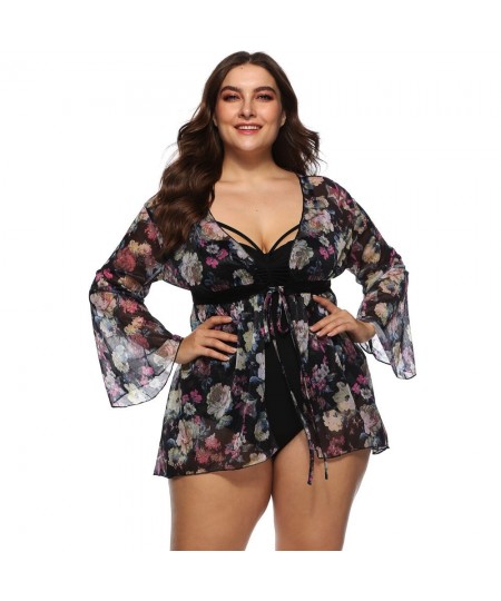 Floral Chiffon Cover Ups Mesh Beach Dress Long Sleeves Beach Cover Up Women Swimsuit Bikini Cover Up Plus Size Beachwear 2023...