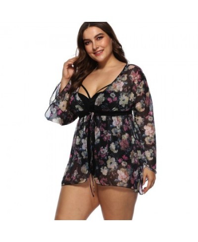 Floral Chiffon Cover Ups Mesh Beach Dress Long Sleeves Beach Cover Up Women Swimsuit Bikini Cover Up Plus Size Beachwear 2023...