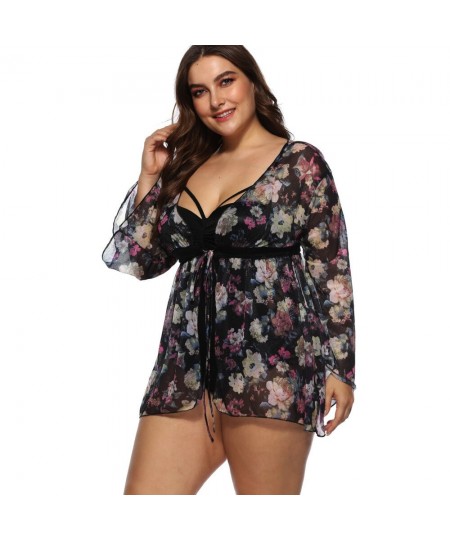 Floral Chiffon Cover Ups Mesh Beach Dress Long Sleeves Beach Cover Up Women Swimsuit Bikini Cover Up Plus Size Beachwear 2023...