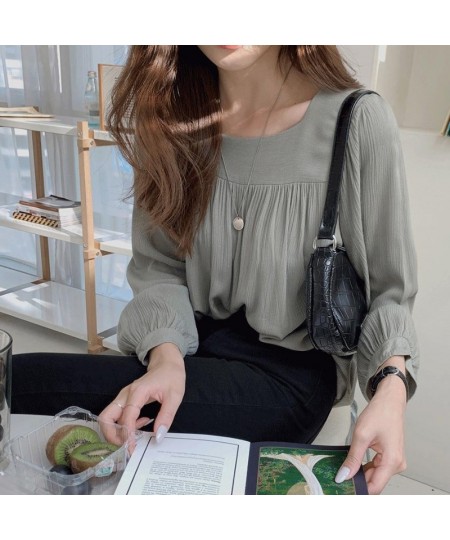 Blouses Women French Style Tender Classy Minimalist Square Collar Basic Autumn Feminino All-match Vintage Casual Top $25.36 -...