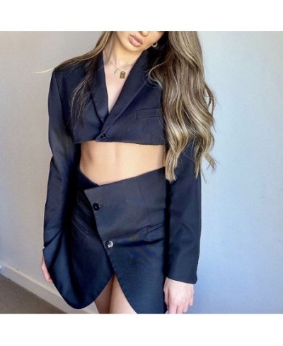 Women Blazer Clothing Two Piece Set Women Suits With Skirt Female Suit Tweed Long Sleeves Short Skirt Suits Blazer $74.11 - S...