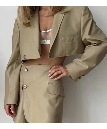 Women Blazer Clothing Two Piece Set Women Suits With Skirt Female Suit Tweed Long Sleeves Short Skirt Suits Blazer $74.11 - S...