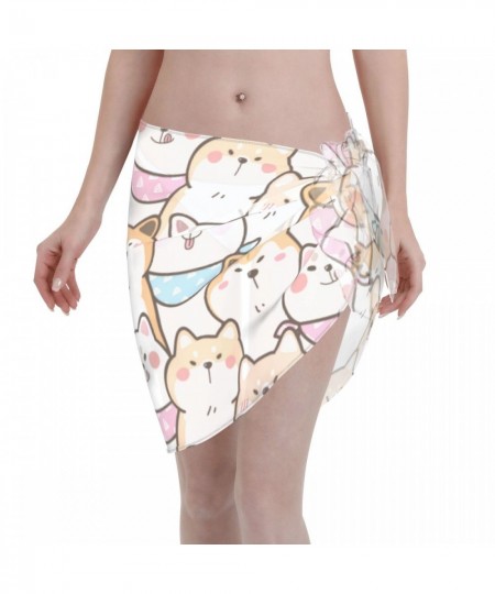 Cute Shiba Inu Akita Dog Women Beach Bikini Cover Up Wrap Chiffon Swimwear Pareo Scarf Sarong Beach Dress Dog Skirts Swimsuit...