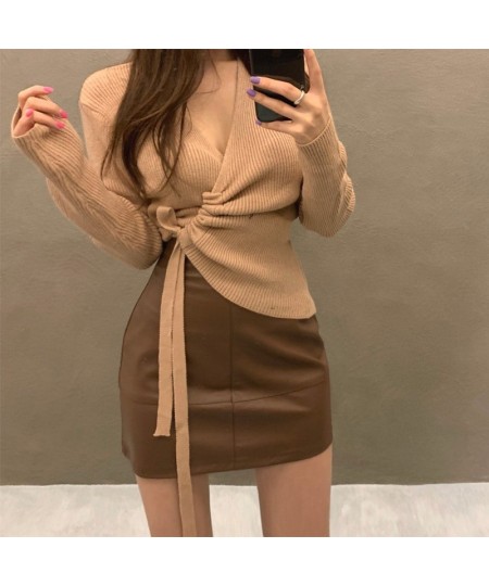 Autumn Winter Clothes Women Casual Long Sleeve Top Knitted Sweaters Sexy V Neck Drawstring Ruched Wrap Cardigan Sweater $37.2...