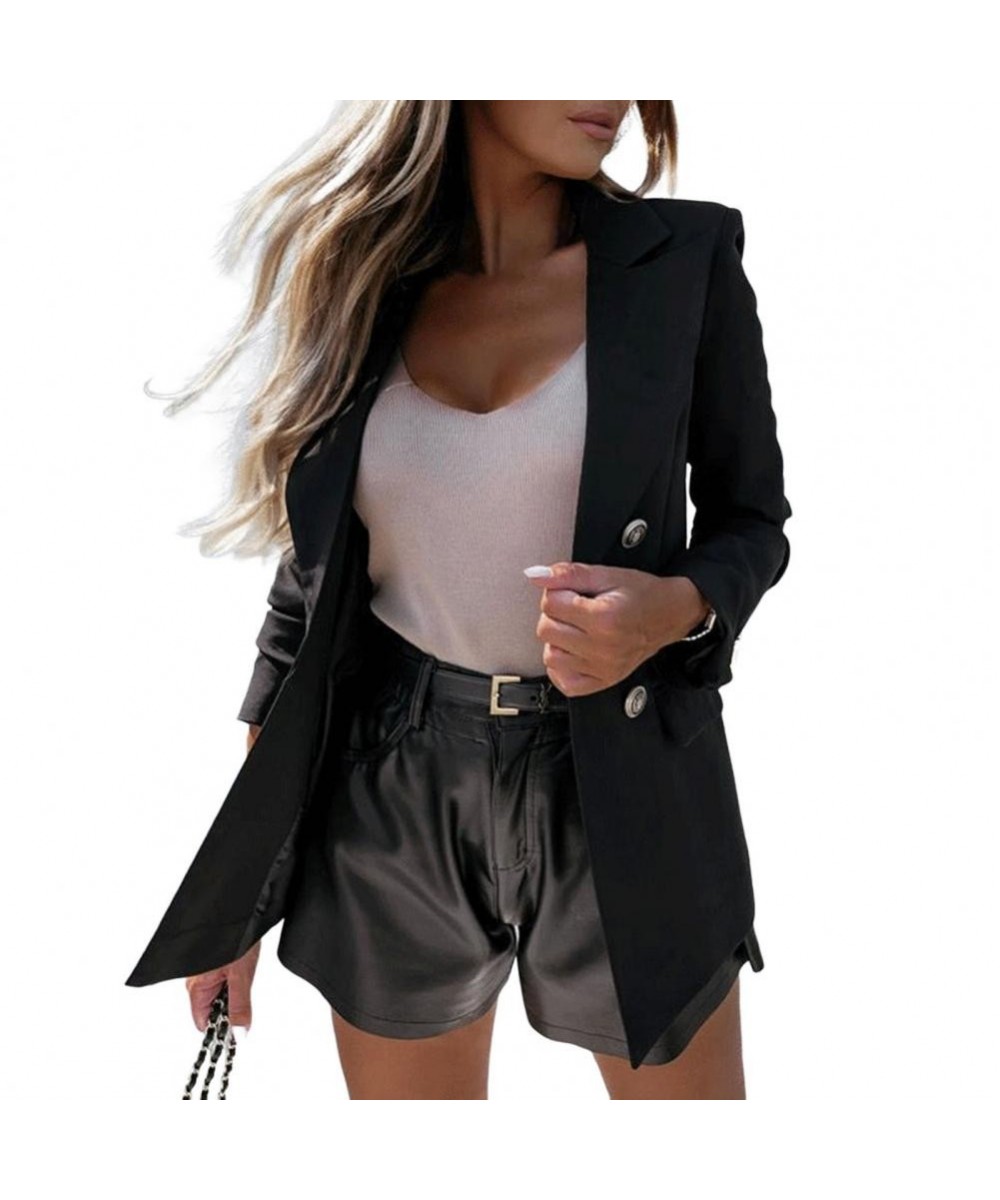 Elegant Women's Blazer Double-breasted Placket Long Sleeve Autumn Winter Solid Color Lapel Office Lady Suit Jacket Workwear $...