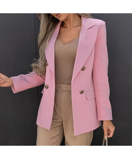 Elegant Women's Blazer Double-breasted Placket Long Sleeve Autumn Winter Solid Color Lapel Office Lady Suit Jacket Workwear $...