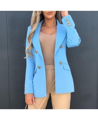 Elegant Women's Blazer Double-breasted Placket Long Sleeve Autumn Winter Solid Color Lapel Office Lady Suit Jacket Workwear $...