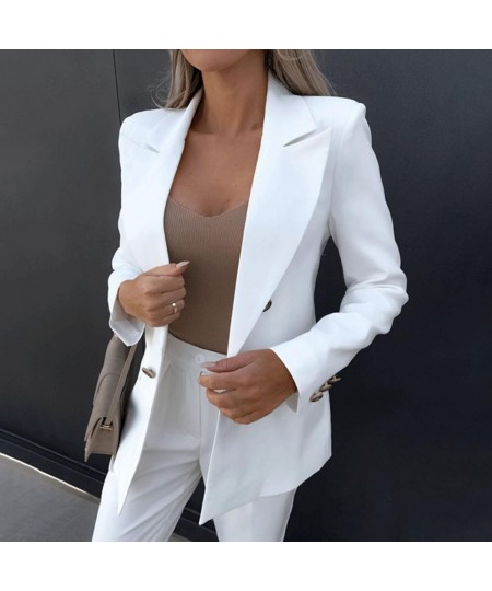 Elegant Women's Blazer Double-breasted Placket Long Sleeve Autumn Winter Solid Color Lapel Office Lady Suit Jacket Workwear $...