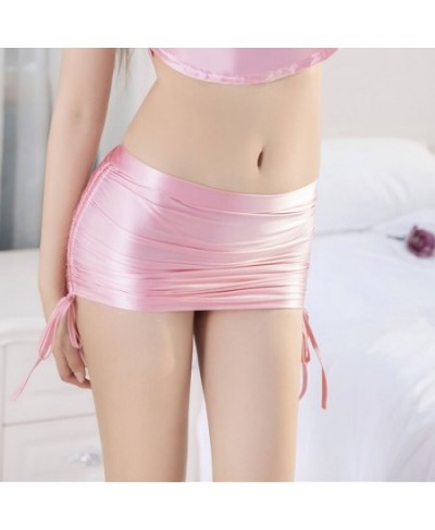 Oil Gloosy Shiny Micro Mini Skirt Sexy Nightclub Women Hip Skirt Female Shirring Ruffled Skirt Low Rise Waist Skirt Candy Col...