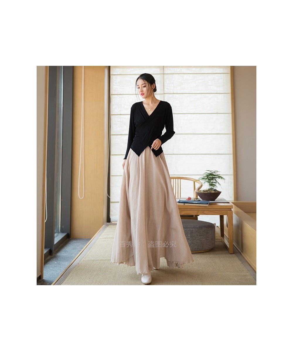 2023 Women's Dress Skirt New Spring and Summer Cotton and Hemp Flowing Skirt Elastic High Waist Vintage Elegance Long Skirt $...