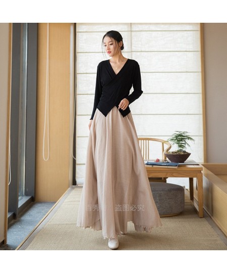 2023 Women's Dress Skirt New Spring and Summer Cotton and Hemp Flowing Skirt Elastic High Waist Vintage Elegance Long Skirt $...