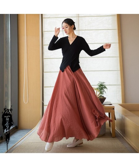 2023 Women's Dress Skirt New Spring and Summer Cotton and Hemp Flowing Skirt Elastic High Waist Vintage Elegance Long Skirt $...