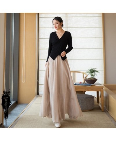 2023 Women's Dress Skirt New Spring and Summer Cotton and Hemp Flowing Skirt Elastic High Waist Vintage Elegance Long Skirt $...