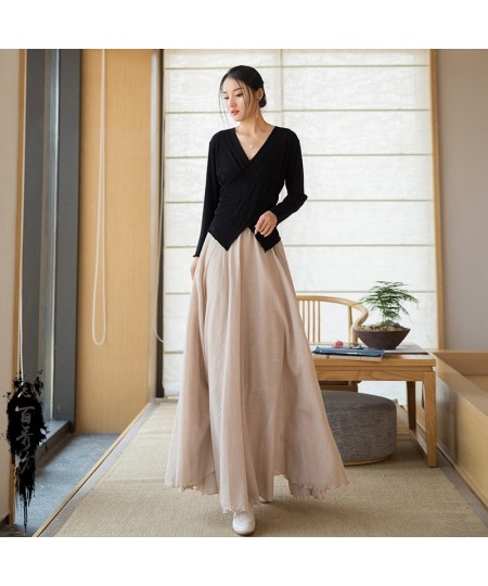 2023 Women's Dress Skirt New Spring and Summer Cotton and Hemp Flowing Skirt Elastic High Waist Vintage Elegance Long Skirt $...