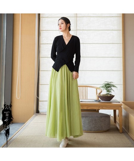 2023 Women's Dress Skirt New Spring and Summer Cotton and Hemp Flowing Skirt Elastic High Waist Vintage Elegance Long Skirt $...