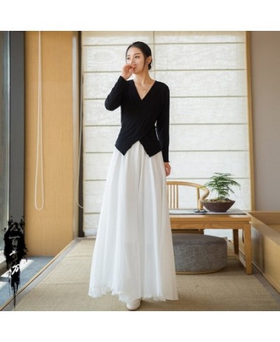 2023 Women's Dress Skirt New Spring and Summer Cotton and Hemp Flowing Skirt Elastic High Waist Vintage Elegance Long Skirt $...