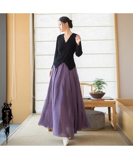 2023 Women's Dress Skirt New Spring and Summer Cotton and Hemp Flowing Skirt Elastic High Waist Vintage Elegance Long Skirt $...