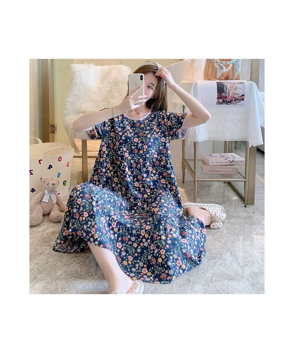 Floral Printed Nightdress for Women's Summer Short-sleeved Printed Pajamas Large Size Cotton Night Wear Women Dress $28.88 - ...