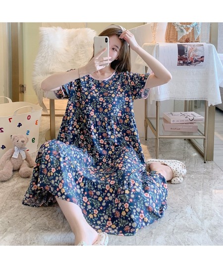 Floral Printed Nightdress for Women's Summer Short-sleeved Printed Pajamas Large Size Cotton Night Wear Women Dress $28.88 - ...