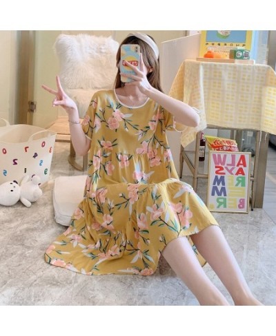 Floral Printed Nightdress for Women's Summer Short-sleeved Printed Pajamas Large Size Cotton Night Wear Women Dress $28.88 - ...