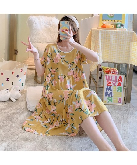 Floral Printed Nightdress for Women's Summer Short-sleeved Printed Pajamas Large Size Cotton Night Wear Women Dress $28.88 - ...