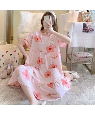 Floral Printed Nightdress for Women's Summer Short-sleeved Printed Pajamas Large Size Cotton Night Wear Women Dress $28.88 - ...