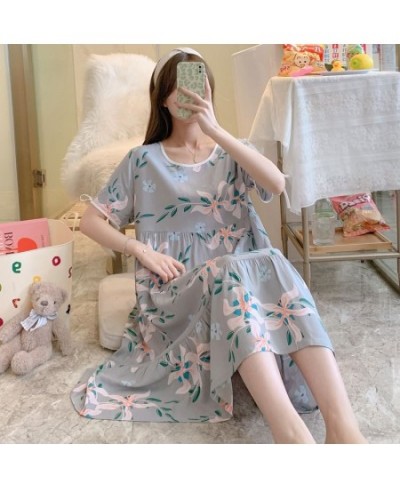 Floral Printed Nightdress for Women's Summer Short-sleeved Printed Pajamas Large Size Cotton Night Wear Women Dress $28.88 - ...