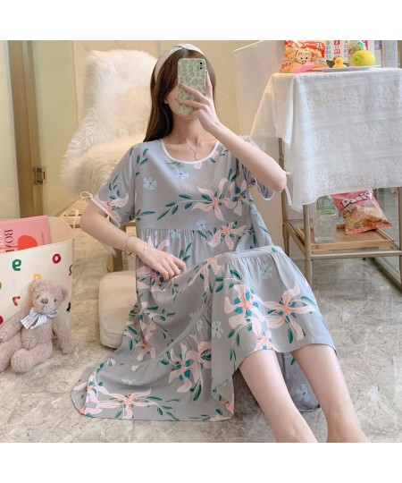 Floral Printed Nightdress for Women's Summer Short-sleeved Printed Pajamas Large Size Cotton Night Wear Women Dress $28.88 - ...