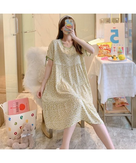 Floral Printed Nightdress for Women's Summer Short-sleeved Printed Pajamas Large Size Cotton Night Wear Women Dress $28.88 - ...