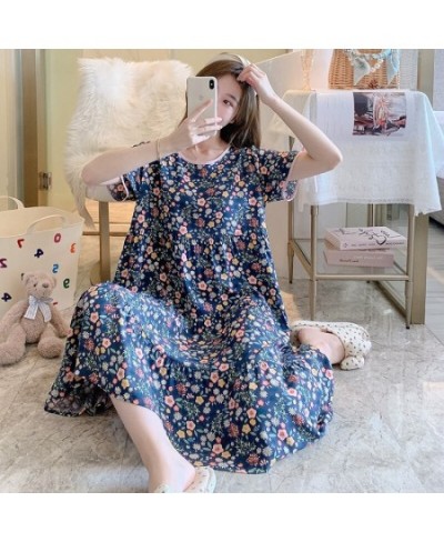 Floral Printed Nightdress for Women's Summer Short-sleeved Printed Pajamas Large Size Cotton Night Wear Women Dress $28.88 - ...