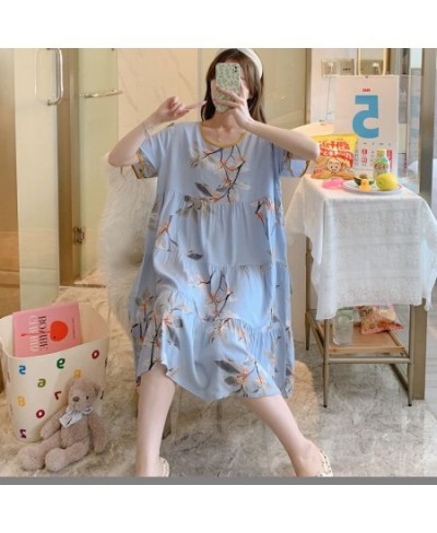 Floral Printed Nightdress for Women's Summer Short-sleeved Printed Pajamas Large Size Cotton Night Wear Women Dress $28.88 - ...