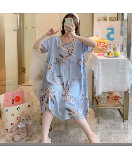 Floral Printed Nightdress for Women's Summer Short-sleeved Printed Pajamas Large Size Cotton Night Wear Women Dress $28.88 - ...