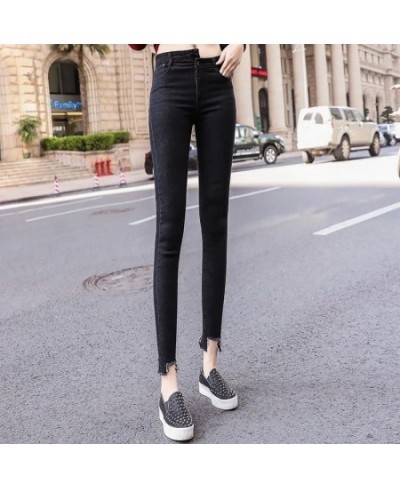 Skinny Jeans Woman White Blue High Waist Ripped Hole Jeans Vintage Sexy Cropped Pants Femme Casual Pencil Pants Denim Jeans $...