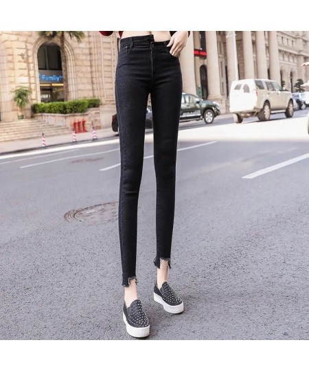 Skinny Jeans Woman White Blue High Waist Ripped Hole Jeans Vintage Sexy Cropped Pants Femme Casual Pencil Pants Denim Jeans $...