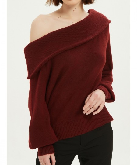 Fluffy Off Shoulder Sweater Women Fashion Jumpers Pullover Knitted Burgundy Grey Beige $35.36 - Sweaters