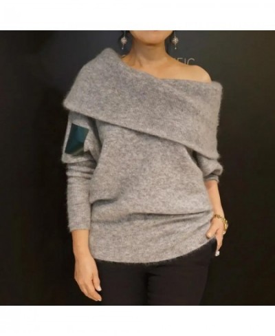 Fluffy Off Shoulder Sweater Women Fashion Jumpers Pullover Knitted Burgundy Grey Beige $35.36 - Sweaters