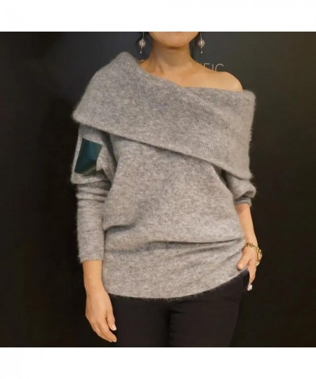 Fluffy Off Shoulder Sweater Women Fashion Jumpers Pullover Knitted Burgundy Grey Beige $35.36 - Sweaters