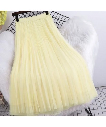 Korean Style Women's Skirt High Waist Long Tulle Skirt Pleated Black Midi Maxi Skirt Women Autumn Summer Elastic Mesh Tutu $2...