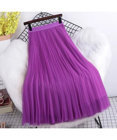 Korean Style Women's Skirt High Waist Long Tulle Skirt Pleated Black Midi Maxi Skirt Women Autumn Summer Elastic Mesh Tutu $2...