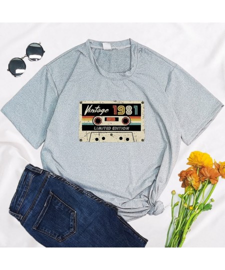 Vintage 1981 Letter Tape Print 90s Funny Women T Shirt Summer Round Neck Y2K Harajuku Funny Oversized T-shirt Graphic $22.01 ...