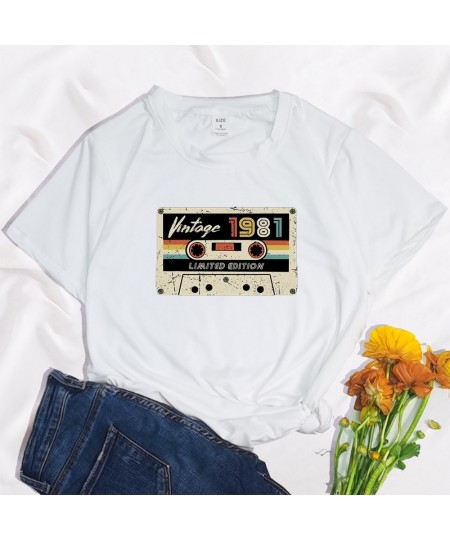 Vintage 1981 Letter Tape Print 90s Funny Women T Shirt Summer Round Neck Y2K Harajuku Funny Oversized T-shirt Graphic $22.01 ...