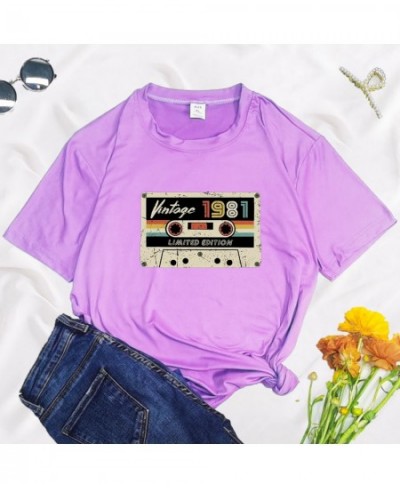 Vintage 1981 Letter Tape Print 90s Funny Women T Shirt Summer Round Neck Y2K Harajuku Funny Oversized T-shirt Graphic $22.01 ...