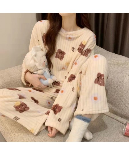 Women's Pajamas Warm Winter Thermal Pajamas for Women Flannel Women Thick Coral Velvet Sleepwear Flannel Pajamas Set $38.00 -...