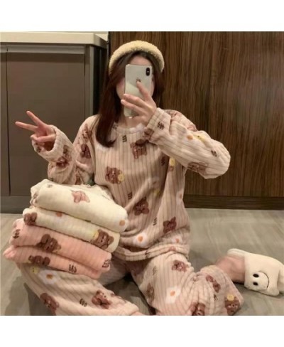 Women's Pajamas Warm Winter Thermal Pajamas for Women Flannel Women Thick Coral Velvet Sleepwear Flannel Pajamas Set $38.00 -...