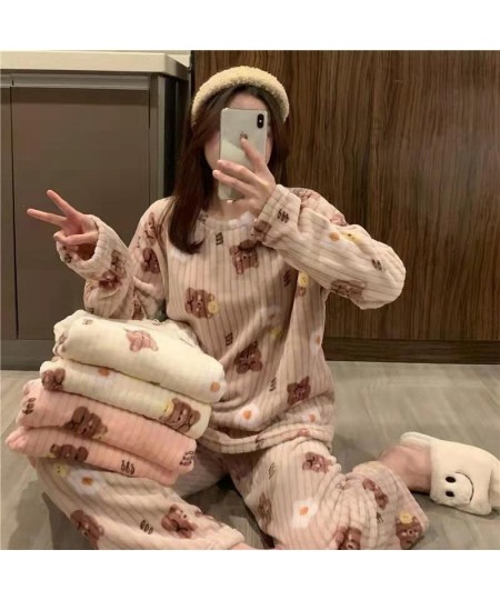 Women's Pajamas Warm Winter Thermal Pajamas for Women Flannel Women Thick Coral Velvet Sleepwear Flannel Pajamas Set $38.00 -...