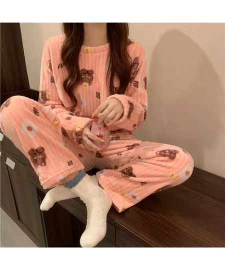 Women's Pajamas Warm Winter Thermal Pajamas for Women Flannel Women Thick Coral Velvet Sleepwear Flannel Pajamas Set $38.00 -...