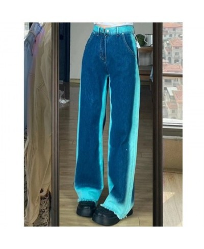 2022 Blue bump color jeans for women fall design gradual change of burr edge high waist loose wide leg straight cut pants tid...