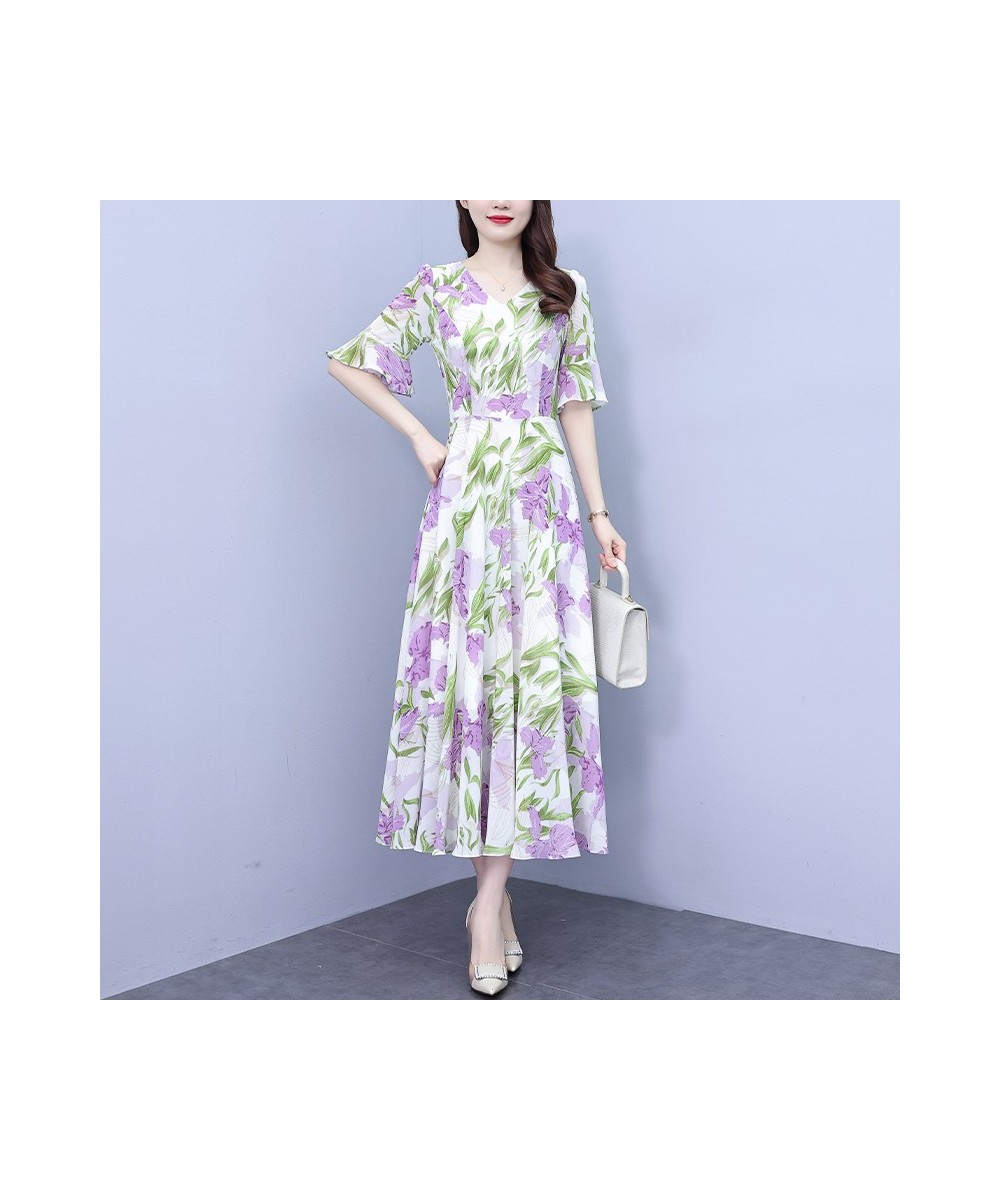 Spring And Summer 2023 New Mulberry Silk Satin Dress V-Neck Long-Sleeved Japanese Floral Waist Show Thin Large Swing Skirt $5...